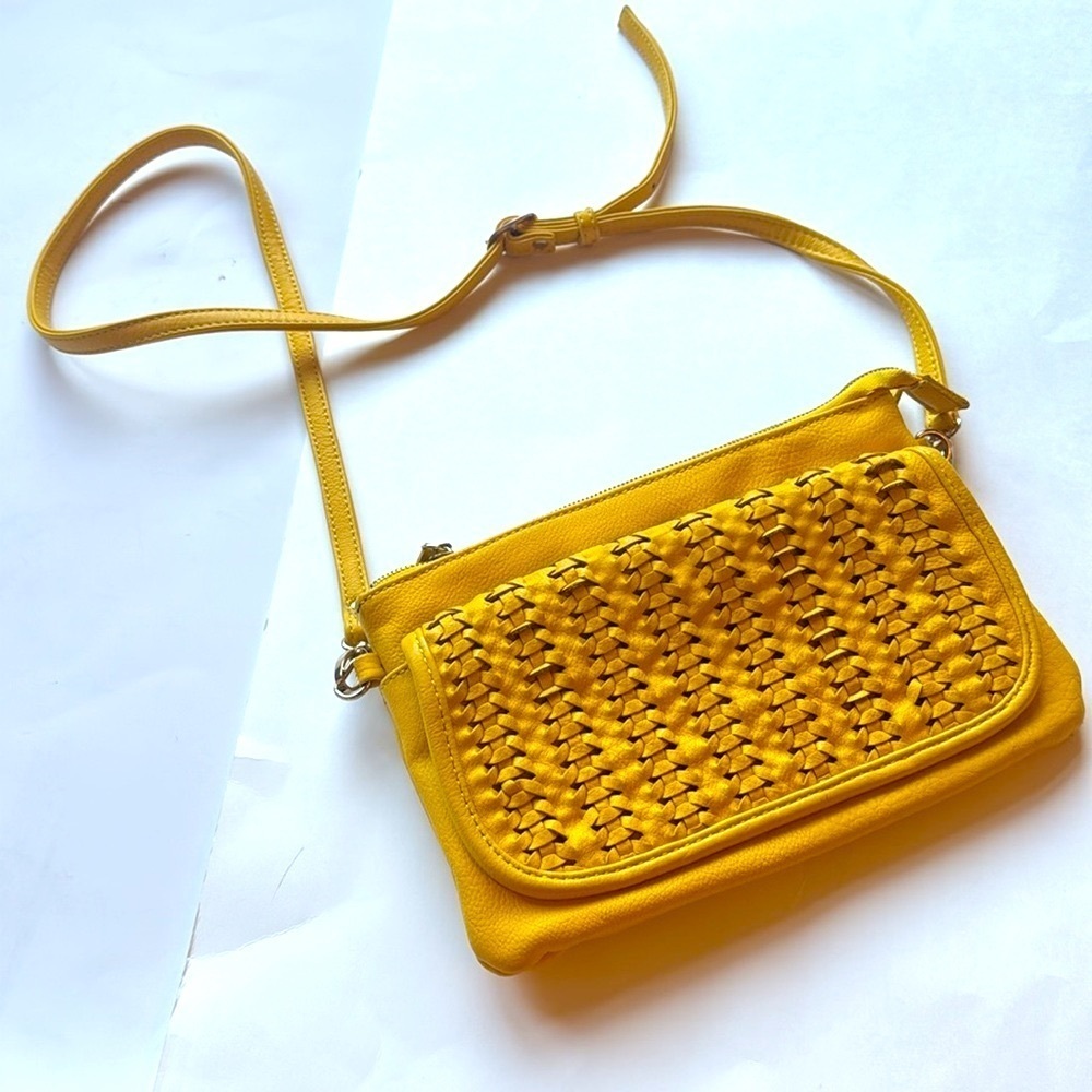 Street Level Yellow Woven Faux Leather Crossbody Bag